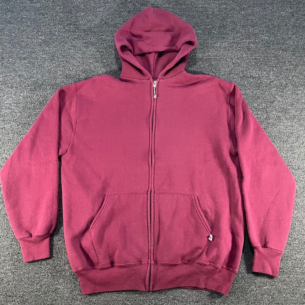Russell Athletic Zip Hoodie Mens XL Burgundy Blank Vintage 90s Made in USA